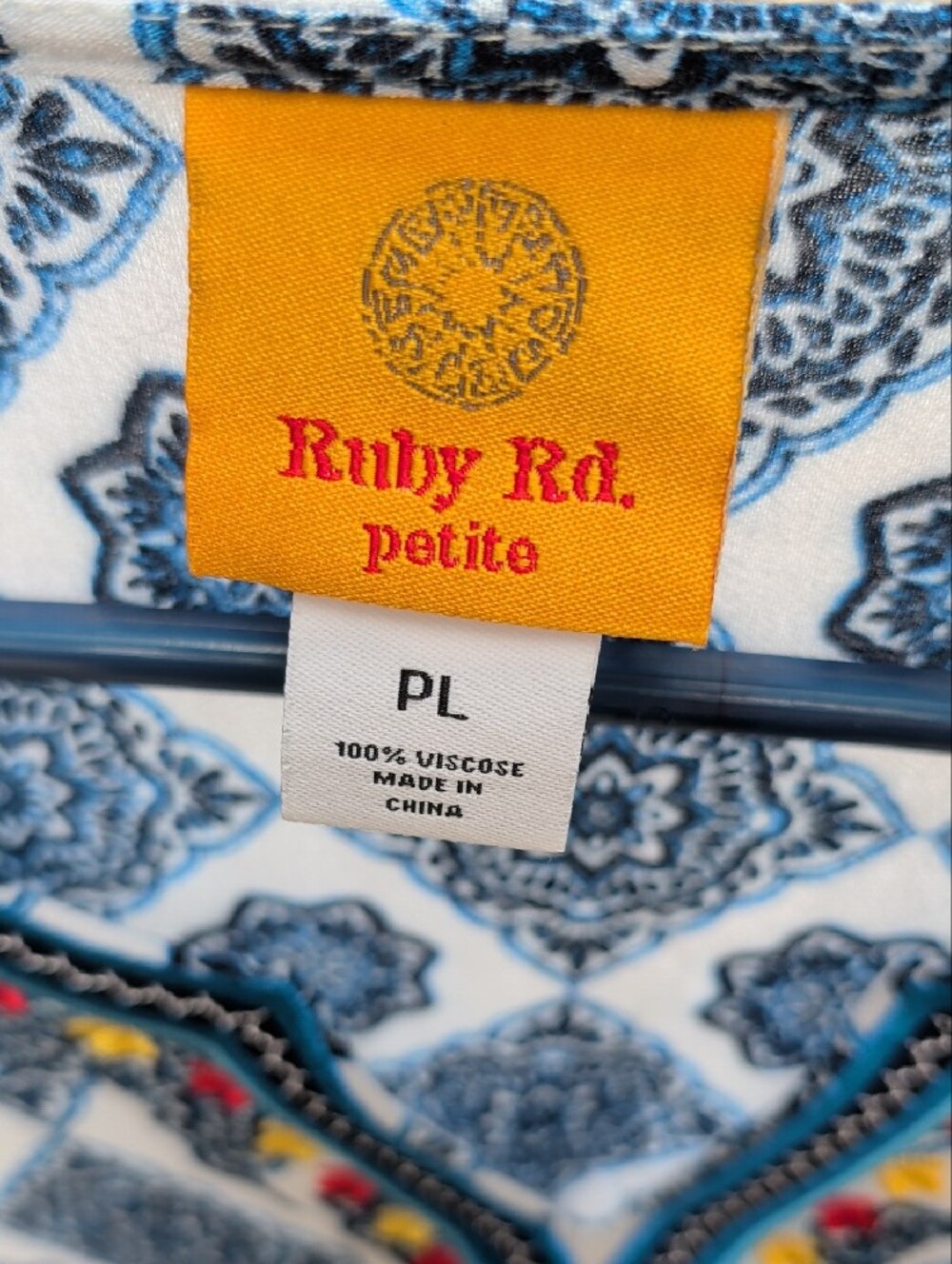 Ruby Rd. Light Blue Navy Patterned Embroidered Tunic - Picture 2 of 4